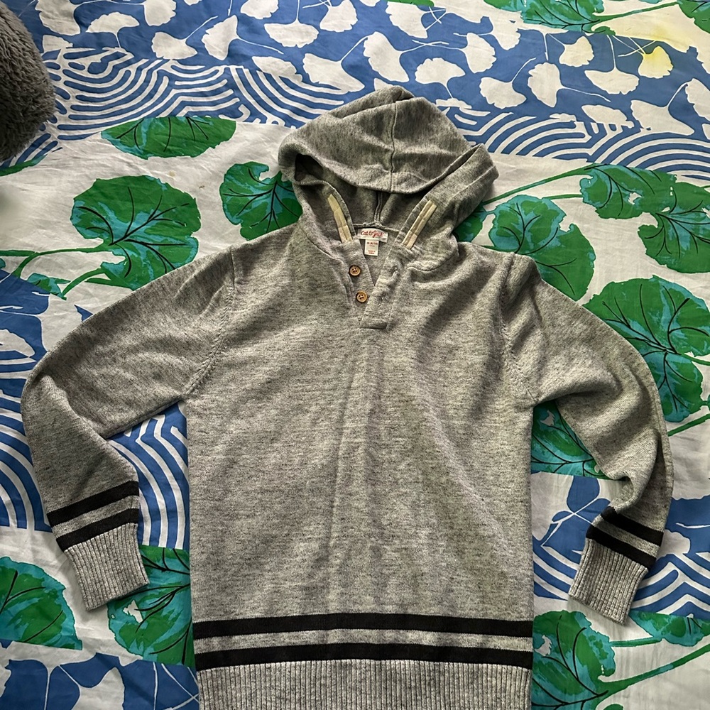 Cat & Jack Gray Hooded Sweater with Black Stripes